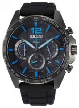 Seiko Neo Sports Mens Black Chronograph Black Strap Watch