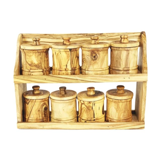 Verano Spanish Ceramics Olive Wood Natural Grained Rustic Kitchen Dining Spice Rack (H) 34cm x (L) 25cm Natural