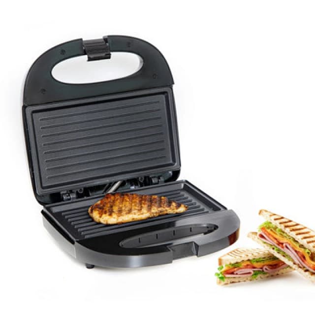 Geepas Panini Press Grill Sandwich Toaster 2 Slice Non-Stick Plates Panini Maker 750W Metallic Silver unisex