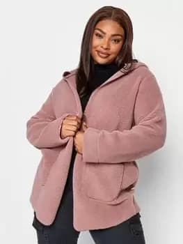 Yours Pink Teddy Hooded Jacket, Pink, Size 16, Women