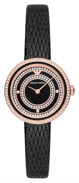 Emporio Armani AR11493 Womens Crystal Set Black Dial Watch