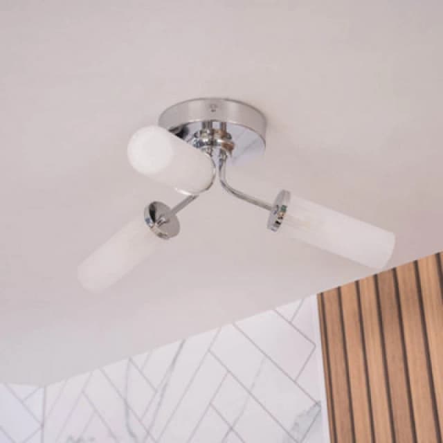 ValueLights ValueLights Canya 3 Way IP44 Rated Bathroom Frosted Reeded Glass Flush Ceiling Light in Silver Silver One Size Unisex 5016529261438