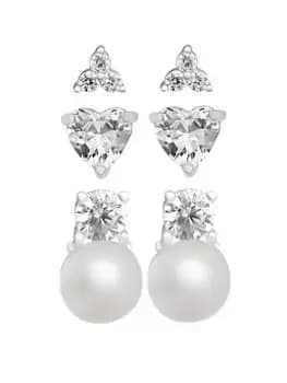 Simply Silver Sterling Silver 925 Cubic Zirconia And Pearl Multi Pack Earrings
