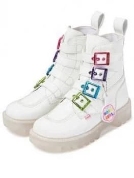 Kickers Kizziie X Confetti Crowd Higher Buckle Vegan Ankle Boot - White, Size 3, Women
