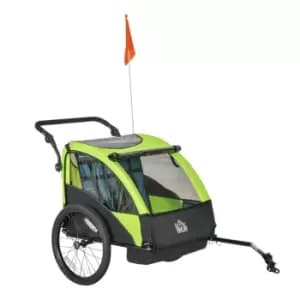 Reiten Kids 2-In-1 Foldable 2-Seater Bike Trailer & Stroller with Adjustable Handlebar - Black/Green