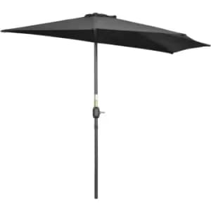 3 (m) Metal Frame Garden Furniture Parasol Half Round Umbrella Black - Black - Outsunny