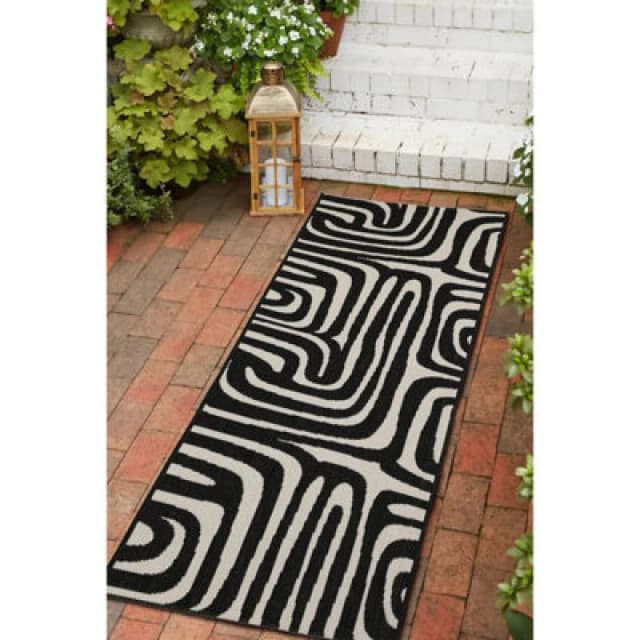 Melrose County Zebra Black Design Flatweave Indoor Outdoor Runner Area Rug 10mm Pile Height - 67/300Cm