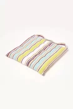 Oska Green Stripe Seat Pad with Button Straps 100% Cotton