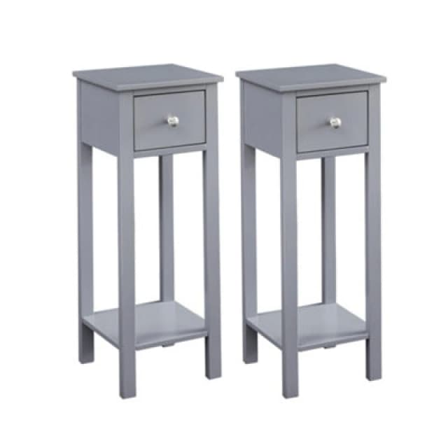 MCC Direct Set Of 2 Solid Wooden Bedside Table With Open Shelf And Drawer Grey Amelia By Mcc