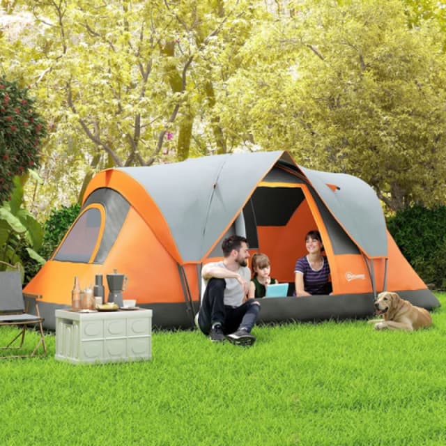 Outsunny Outsunny 5-6 Man Camping Tent with Bag, Fibreglass and Steel Frame - Orange