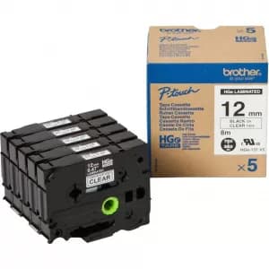 Brother HG-131V5 P-touch Original Label Tape Black On Clear Paper 12mm x 8m 5 Pack