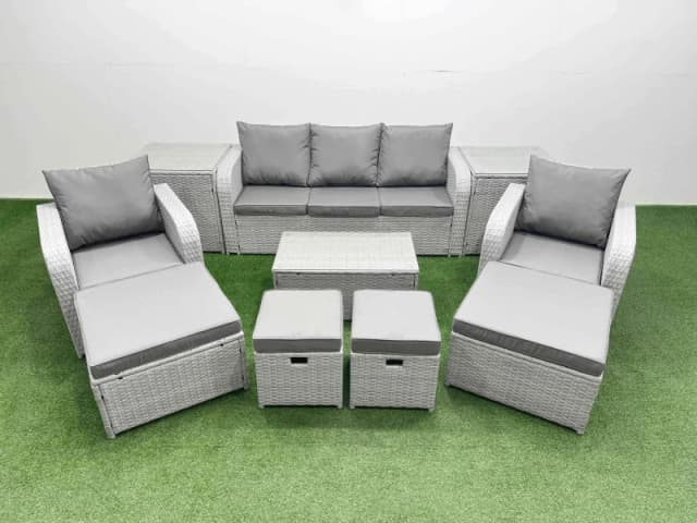 Fimous 10 PC Rectangular Coffee Table Set Reclining Chair Inclining Sofa Seat in Light Grey Light Grey Unisex