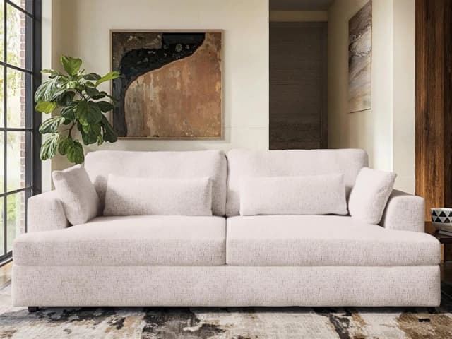 Solace+Co Drew 3 Seater Chenille Sofa - Cream Cream Unisex