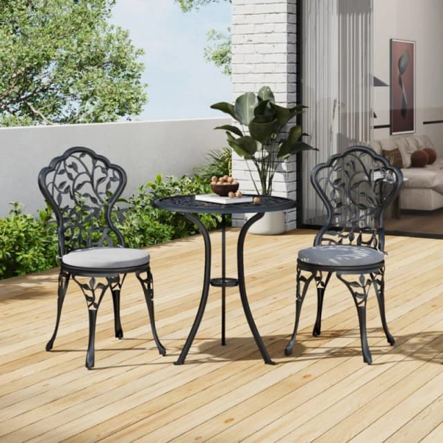 Breeins 3pcs Cast Aluminum Bistro Table and Chairs Set Black unisex One size