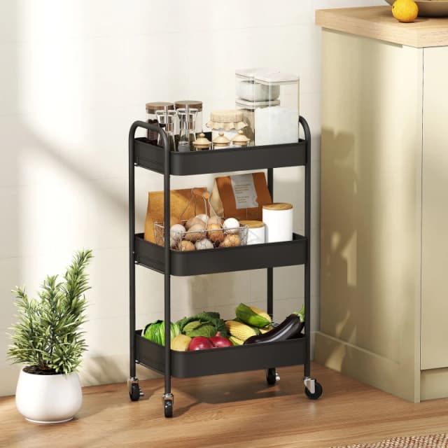 HOMCOM HOMCOM 3 Tier Storage Trolley on Wheels Rolling Utility Cart with 3 Baskets in Black One Size Unisex 5063603049635