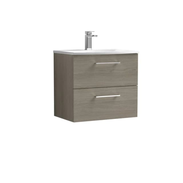Balterley Modern Bathroom Wall Hung 2-Drawer Vanity Basin, Solace Oak, 600mm in Brown Brown Unisex