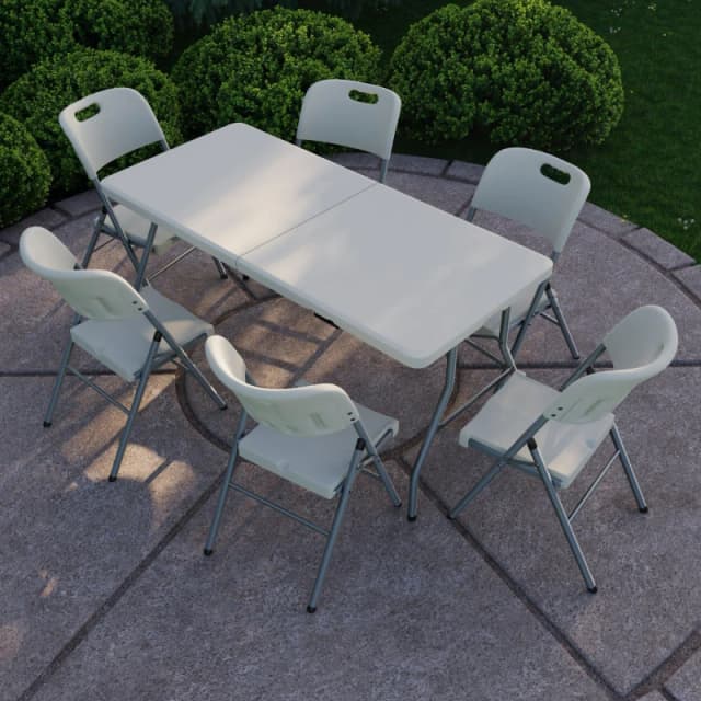 Lassic Outdoor Folding Table 5ft & 6 Folding Chairs White unisex 7 Piece