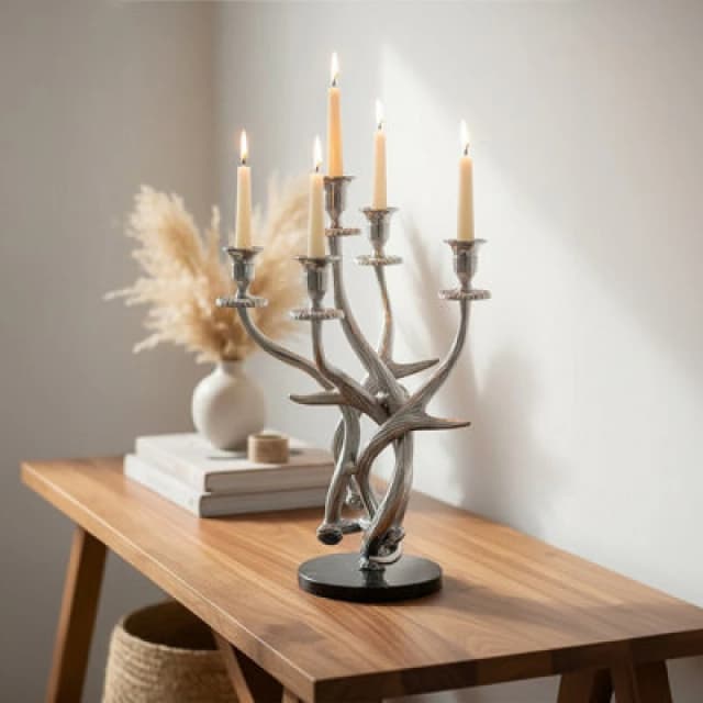 Orsina 5 Candles Antler Candelabra Holder, Candle Holder For Dining Table, 5 Candle Holder Centrepiece