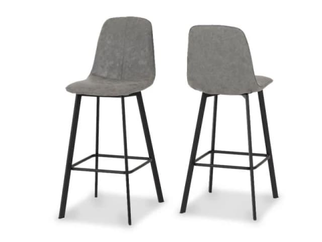 Seconique Quebec Set of 2 Grey Faux Leather Bar Stools