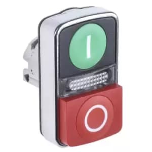 Schneider Electric 1 Flush 1 Extended, Flush Illuminated Green, Red - Green, I/O, Red, Harmony XB4 Series, 22mm Cutout,