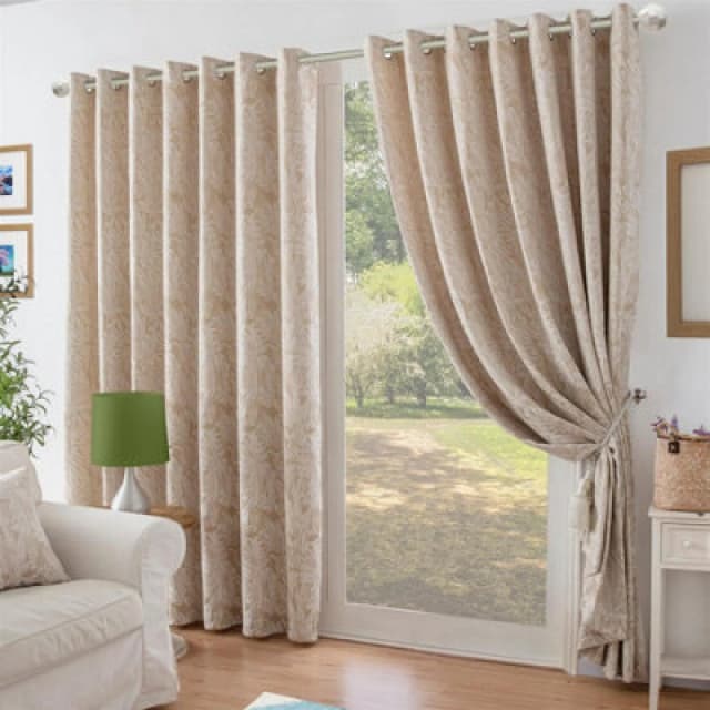 Luxury Living Chenille Jacquard Lined Ring Top Eyelet Curtains Cream