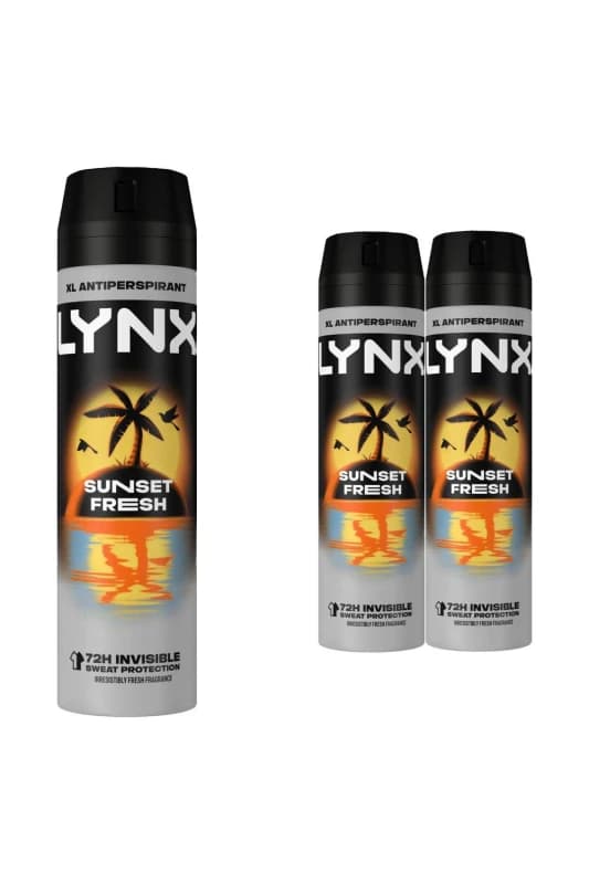 Lynx Mens Sunset Fresh 'Antiperspirant Deodorant' 72H Sweat Protection 200ml 3pk in Black Male