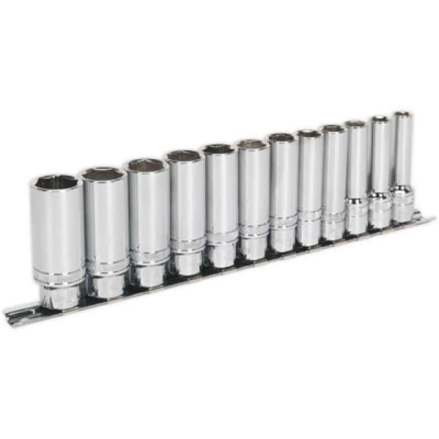 Loops 12 PACK DEEP Socket Set 3/8" Metric Square Drive - 6 Point LOCK-ON Rounded Heads Multi