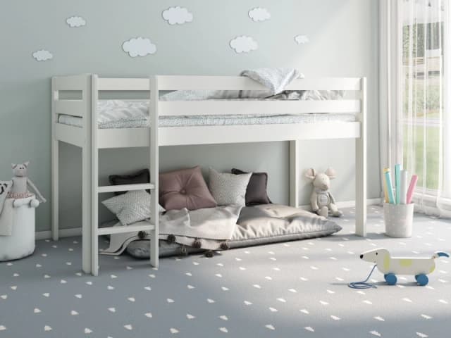 Noomi Nora Solid Wood Mid Sleeper Bed in White Size: EU Single White Unisex EU Single