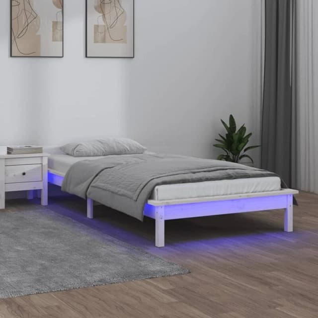 vidaXL LED Bed Frame White 100x200cm Solid Wood, White 820597