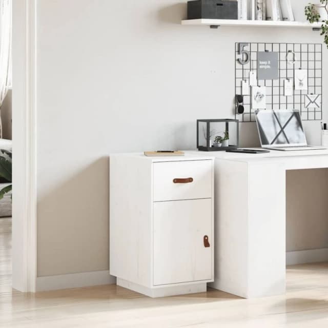 Vidaxl Desk Cabinet White 40X50X75cm Solid Wood Pine, White 820098