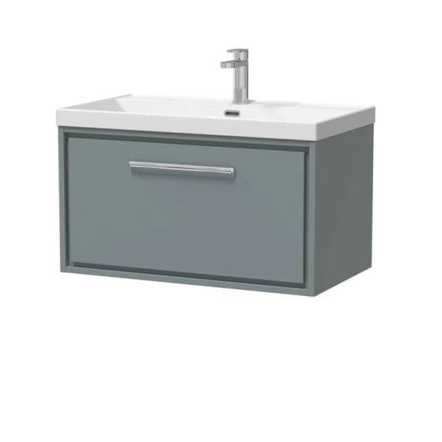 Balterley Modern Bathroom 1 Soft Close Drawer Wall Hung Vanity Unit & Rectangular Basin, Coastal Grey, 600mm