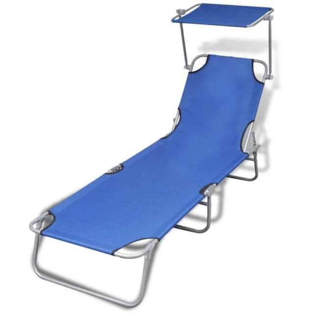Outdoor Foldable Sunbed with Canopy Blue 189 x 58 x 27 cm