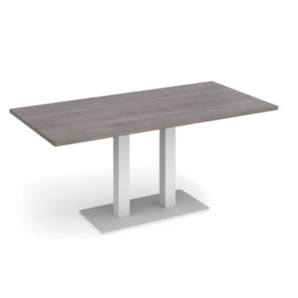 Eros Eros rectangular dining table with flat white rectangular base and twin uprights 1600mm x 800mm - grey oak EDR1600-WH-GO