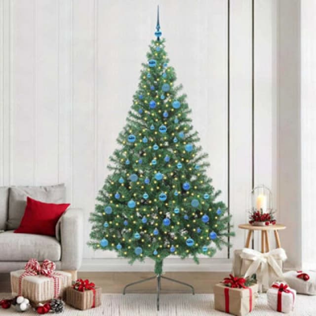 vidaXL Artificial Pre-lit Christmas Tree with Blue Balls Green 240cm PVC, Green 3397044