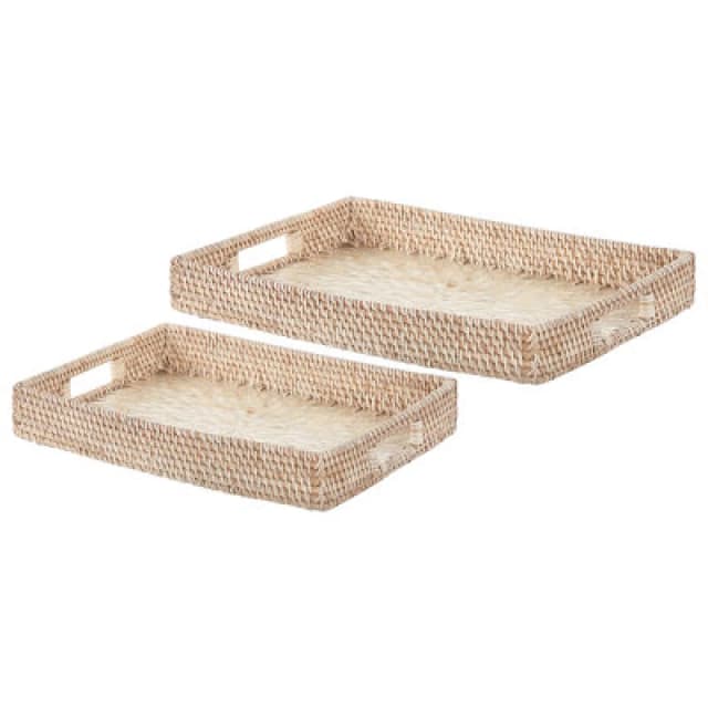 Beliani Set Of 2 Decorative Trays Ndebele Rattan Natural