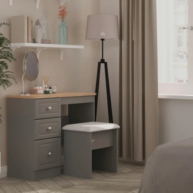 Studio Norfolk 3 Drawer Vanity - Ready Assembled - Dusk Grey & Oak Dusk Grey & Oak M