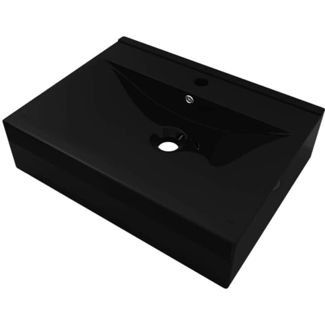 vidaXL Ceramic Basin Rectangular Black with Faucet Hole Bathroom Washroom Sink