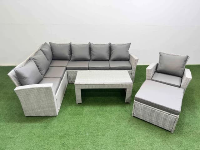 Fimous Outdoor 8 Seater Corner Sofa Sets with Chair Big Stool Light Grey Light Grey Unisex