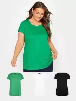 Yours 3 Pack Core Basic Short Sleeve Tee Black/white/green, Green, Size 18, Women