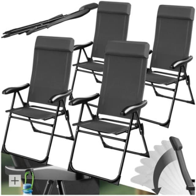 Tectake Camping Chair Muritz - Folding, Lightweight, 7 Position Backrest, Weather Resistant - Anthracite - Set Of 4