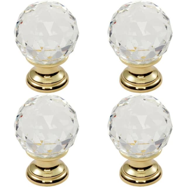 Loops 4x Faceted Crystal Cupboard Door Knob 31mm Dia Polished Brass Cabinet Handle Metallics unisex