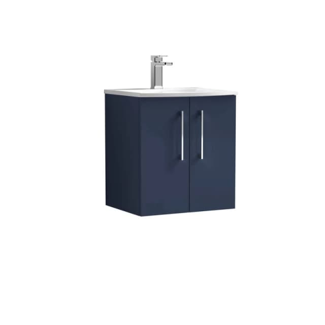 Balterley Modern Bathroom Wall Hung 2-Door Vanity & Basin, Midnight Blue, 500mm in Blue Blue Unisex