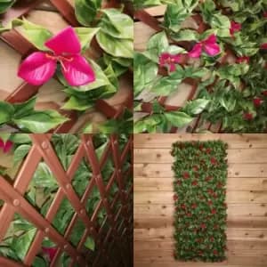 100cm x 200cm PE Backed Artificial Fence Garden Trellis Privacy Screening Indoor Outdoor Wall Panel - Bougainvilea Leaf
