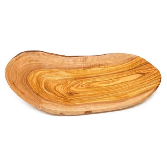 Verano Spanish Ceramics Olive Wood Natural Grained Rustic Kitchen Dining Handmade Curved Floating Fruit Basket (L) 30cm Natural