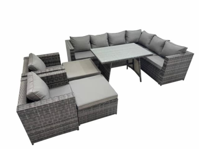 Fimous Rattan garden furniture Patio Furniture Sets with Dining Table 2 Stool in Dark Grey Dark Grey Unisex