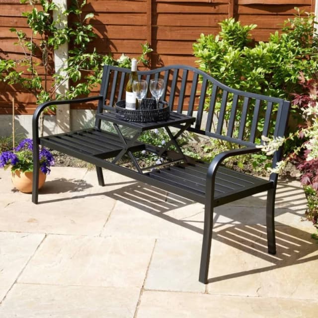 Home Source Valletta Metal Outdoor Garden Loveseat Black