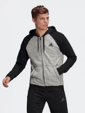 adidas Essentials Melange Small Logo Hoodie, Black/Green, Size L, Men