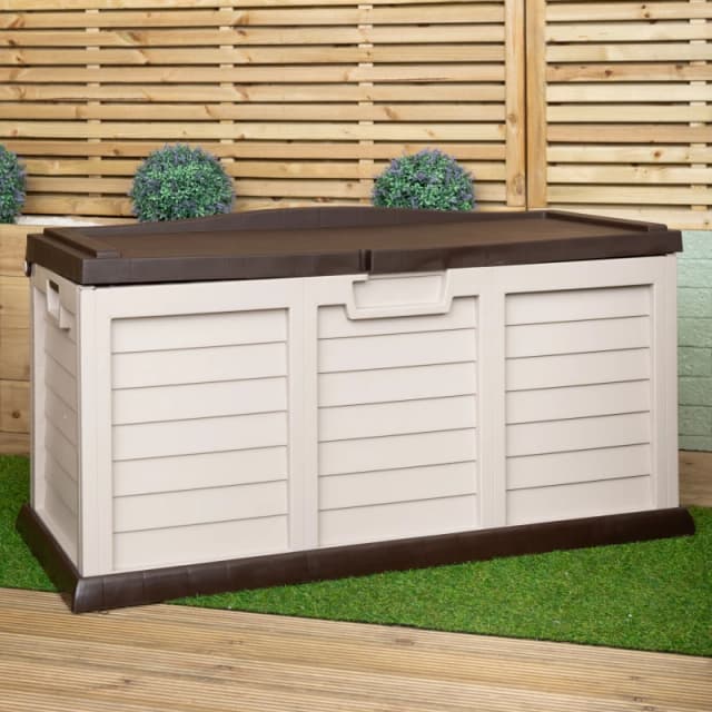 Samuel Alexander 440L Heavy Duty Garden Patio Storage Box with Lockable Sit on Lid in Brown Brown Unisex