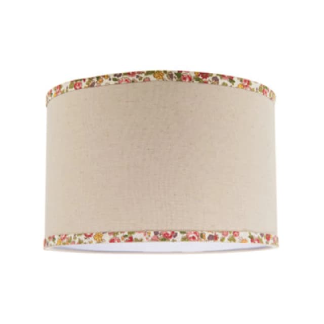 Happy Homewares Natural Oatmeal Linen Circular Lamp Shade With Colourful Floral Trims