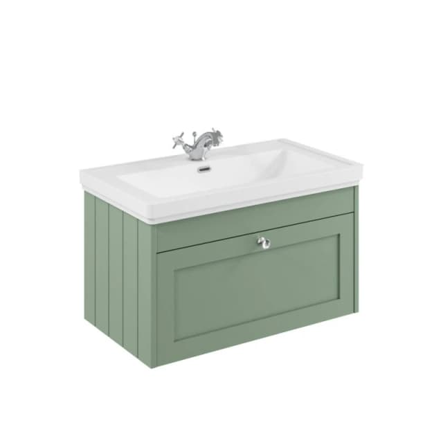 Balterley 800mm Wall Hung 1 Drawer Unit & Classic Basin 1 Tap Hole - Satin Green Green Unisex